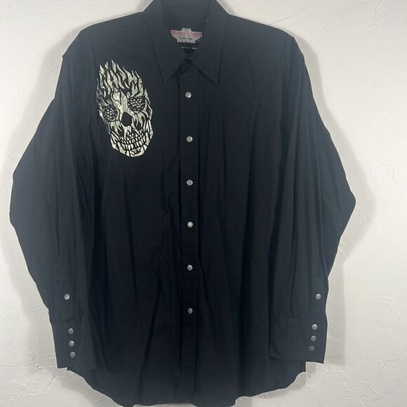 🔥 BROOKS & DUNN Collection Panhandle Slim “Flaming Skull” Western Snap Shirt Lg - Picture 4 of 10